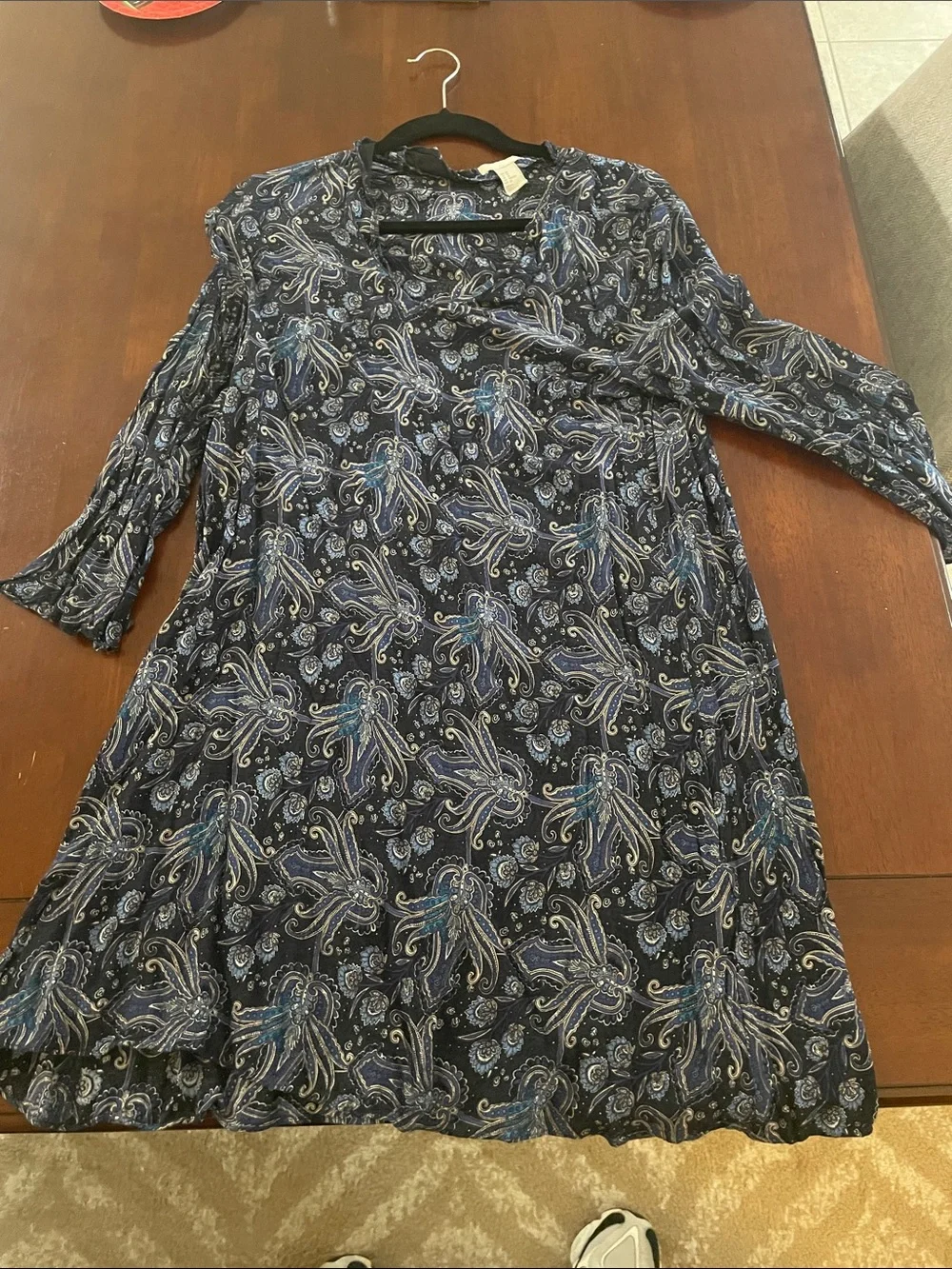 H&M Navy Paisley Long-Sleeve Dress